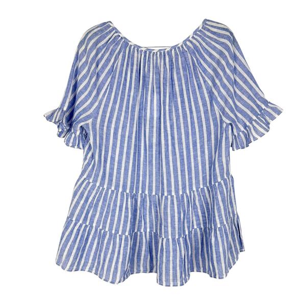 NWT beach lunch lounge Striped Tiered Peplum Short Sleeve Top Sz Medium Nautical - Picture 2 of 12